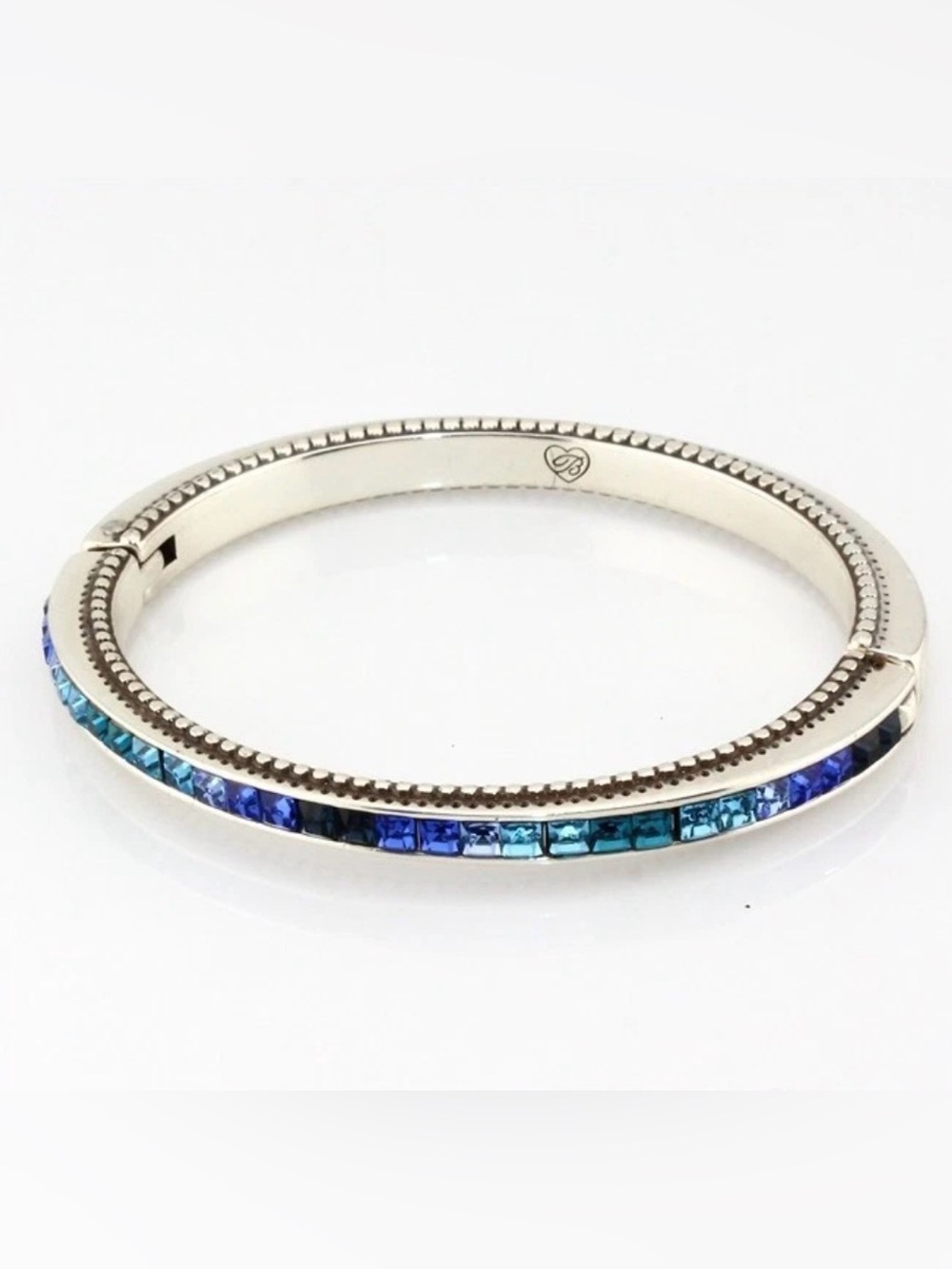 🦋💎 RARE BRIGHTON VINTAGE SWAROVSKI CRYSTAL Blue ‘SPECTRUM’ Silver Hinged Bangle!